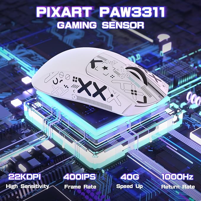 ATTACK SHARK X11SE Ultra-Light Wireless Gaming Mouse,Tri-Modes BT5.2/Type-C Wired/2.4G,PixArt PAW3311 Gaming Sensor,22KDPI,5 Programmable Buttons for Laptop,PC,Mac Gamer(White&Sticker)