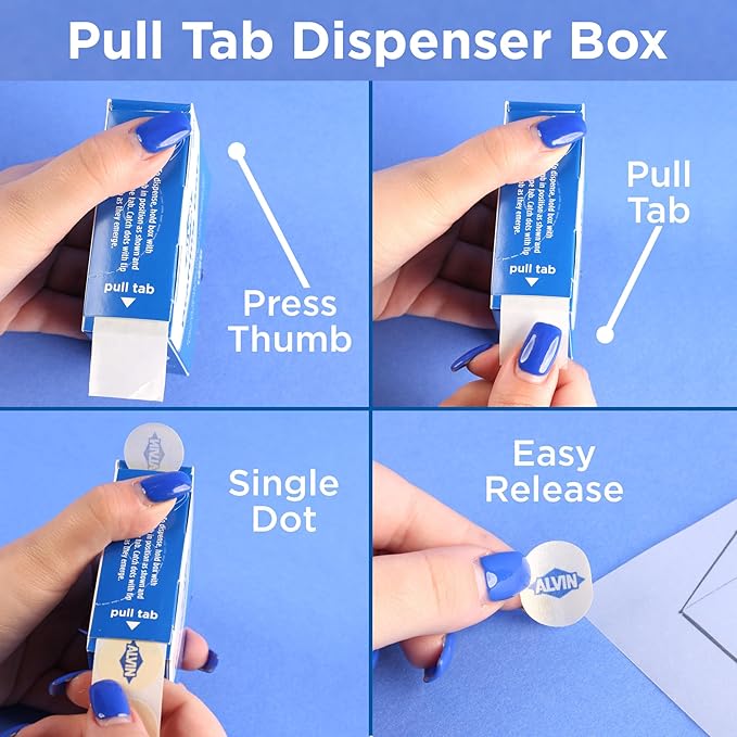 Alvin Drafting Dots – 500 Pre-Cut 7/8” Dots, Low-Tack Adhesive, Clean Removal, Easy Dispenser Box – Ideal for Drafting, Tracing, and Art Projects