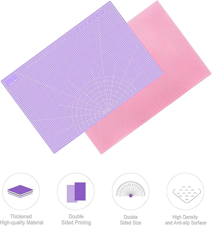 Double Sided Sewing Self Healing Cutting Mat 24 x 36 Inches, A1 Size Craft Sewing Cutting Mat for Crafts and Fabric, Purple & Pink Design