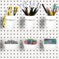 Kuhome 6 Sets Pegboard Bins Cups with Hooks Loops, Pegboard Hooks Assortment, Hooks for Pegboard Cup Holder for Tools Accessory Storage Organizer for Office Workshop Garage Workbench White