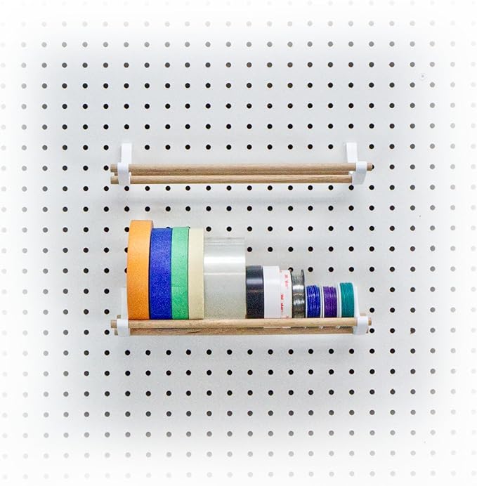 PEGGY Pegboard Accessory Hook and Dowel Organizer Storage for Tape, Steel Wire Spools, Ribbon, Crafts, Hobby, 12” kit (1PK Black)