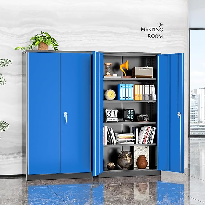 INTERGREAT Metal Storage Cabinet, 72” H Storage Cabinet with 2 Doors and 4 Adjustable Shelves for Office, Home, Garage (Assembly Required, Black Blue)