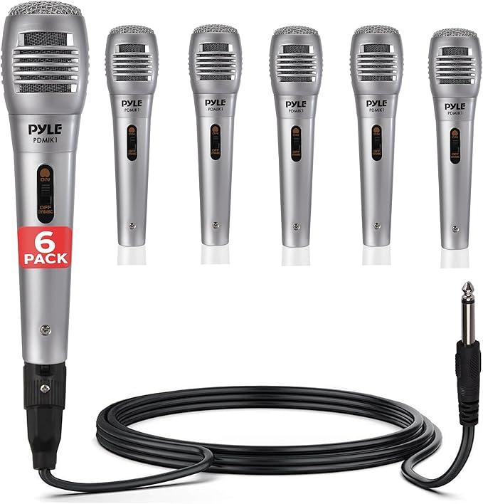 Pyle Professional Dynamic Microphone - 6-Pack Unidirectional Handheld Mic with Built-in Pop Filter, High Signal Output, 6.5 ft. XLR Audio Cable, Ideal for Stage, Karaoke & Studio Performances