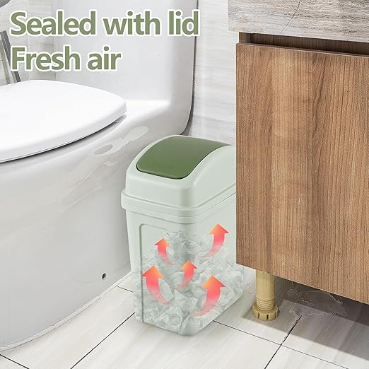 1.8 Gallon Green Plastic Garbage Can, Swing Lid Waste Can for Bedroom, Office, Kitchen