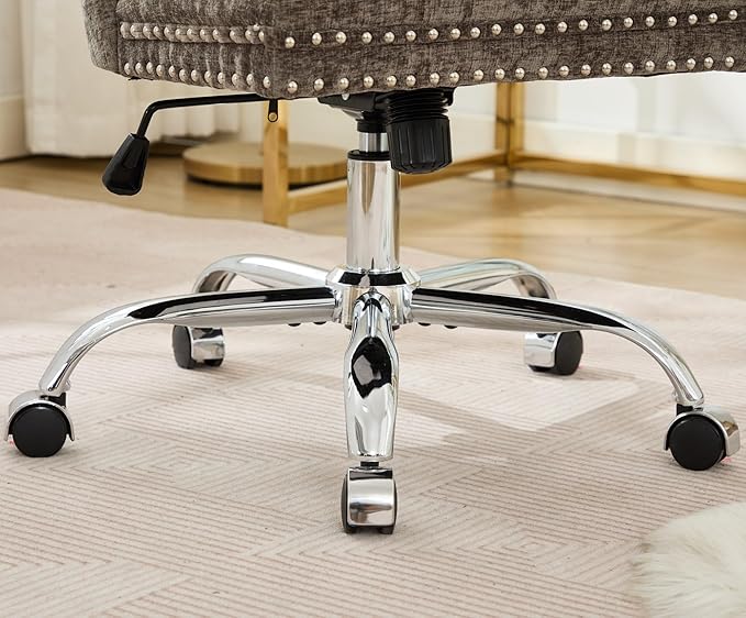 Goujxcy Desk Chair, Modern Chenille Upholstered Tufted Button Home Office Chair, 360° Swivel Armless Desk Chairs, 120°Rocking Ergonomic Computer Task Vanity Chairs, Gray