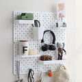 No Drill Pegboard Wall Organizer - HIPS Material Gaming & Office Storage with Accessories, White/Black/Pink Combination for Men Women Space-Saving (White)