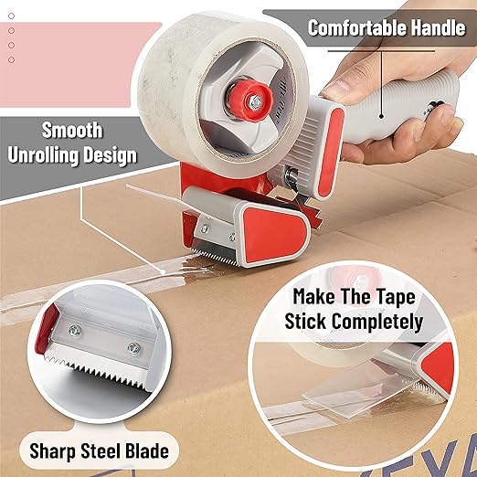 Mr. Pen- Heavy Duty Packing Tape Dispenser Gun, 2 Inch, 2 Pack with 2 Clear Tape Rolls, Handheld Tape Gun for Moving, Shipping, Sealing Boxes & Packaging