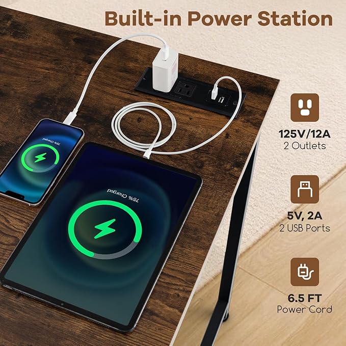 Tangkula 60" Conference Desk Set of 2, Modern Boardroom Desk with Storage Bag, Headphone Hook, Sturdy Metal Frame, Rectangular Seminar Table with Charging Station