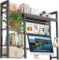Desktop Shelf, 32.3'' Desktop Organizer Shelf for Computer Monitor, 4 Tier Hutch Storage Rack for Home Office Dorm, Rustic Brown