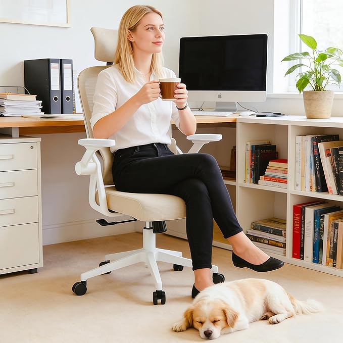 Ergonomic Office Chair - 350LB Comfy Desk Chairs with Adjustable Headrest and Lumbar Back Support, Mesh Computer Chairs with Wheels and Arms for Home Office, Study