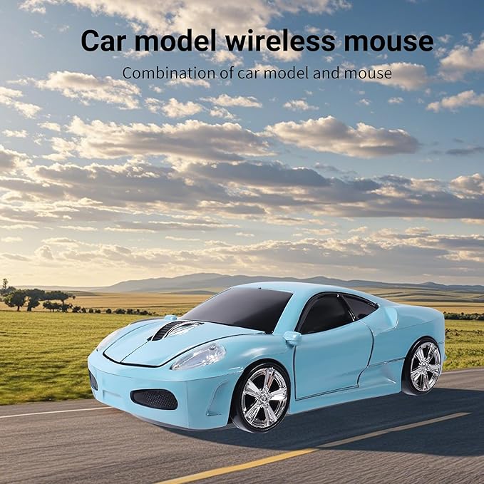 elec Space Wireless Mouse 2.4GHz Cool Sport Car Shape Wireless Mouse Optical Cordless Mice with USB Receiver for PC Laptop Computer 1600 DPI 3 Buttons (Light Blue)