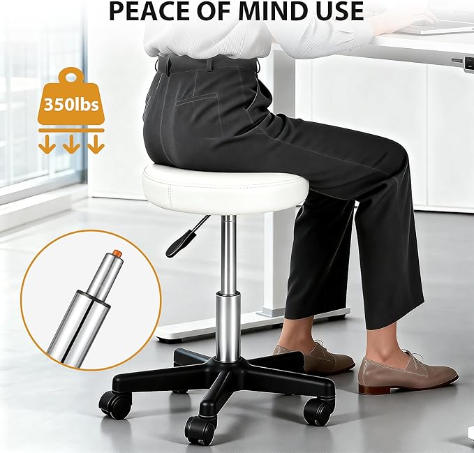 Nova Microdermabrasion Rolling Stool with Wheels Swivel Salon Stool Adjustable Drafting Tattoo Office Chair for Massage Bar Kitchen Spa Shop with Thick Cushion (White)