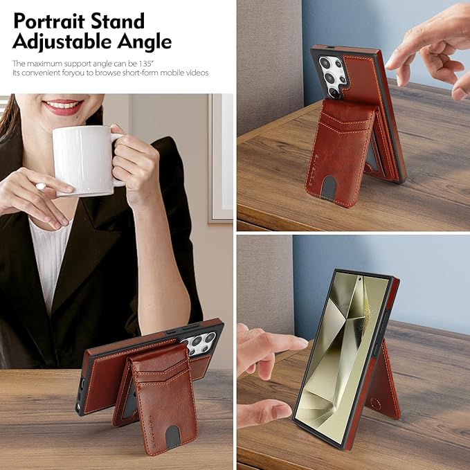 SkyEagle Compatible with Magsafe 2 in 1 Detachable Samsung Galaxy S25 Ultra Wallet Case with Card Holder,Women Men Magnetic PU Leather RFID Blocking Flip Kickstand Credit Slots,Brown
