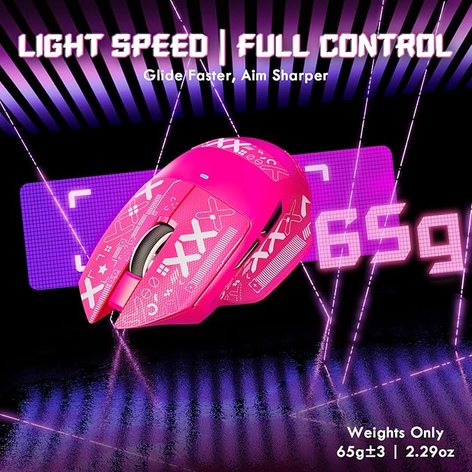 ATTACK SHARK V6 65g Wireless Gaming Mouse with RGB Magnetic Charging Dock,BT/2.4G Wireless/Wired Mouse 1K Polling,PixArt PAW3311 Sensor,25K DPI,Tape,Programmable Gamer Mice for PC/Win/Mac (Rose)