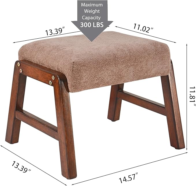 Small Footstool Ottoman, 11.8" H Fabric Wooden Foot Rest Ottoman with Wood Legs, Small Foot Stool Sofa Footrest Extra Seating for Living Room Entryway Office, Apricot