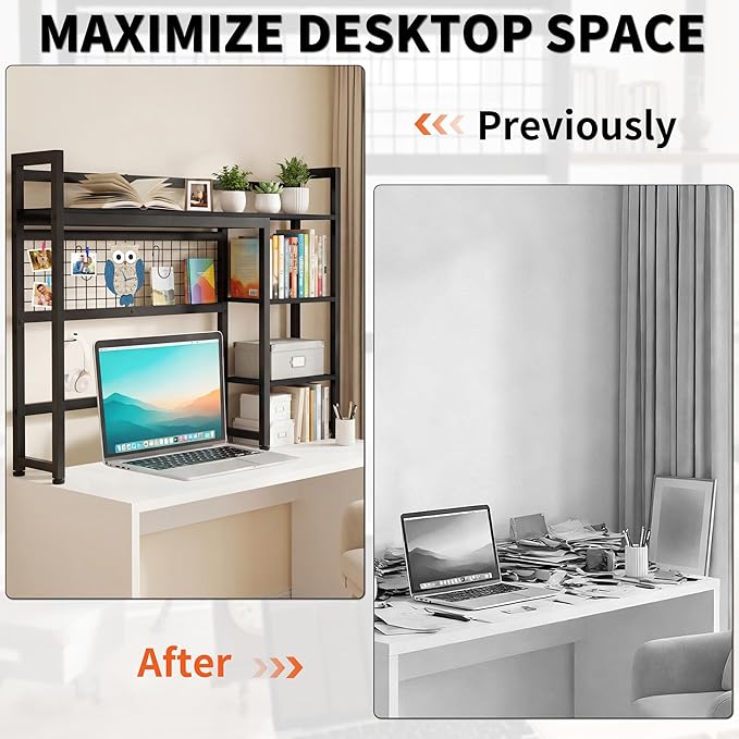 Desktop Shelf, 38.5'' Desktop Organizer Shelf for Computer Monitor, 4 Tier Hutch Storage Rack for Home Office Dorm, Black