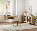 WAMPAT Home Office Furniture Set, 56'' Executive Desk with Charging Station, 2-in-1 Cabinet with Glass Doors, Wood Computer Desk with File Cabinet Storage, Open Shelf, Oak