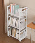 UMDONX Heavy-Duty Double-Sided Book Cart with Silent Wheels and 3 Magnetic Book Shelves, Rolling Book Shelf, Library Book Cart, Suitable for Home, Office, or School （White）