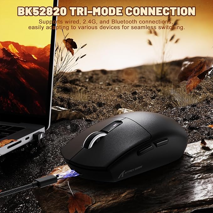 MAMBASNAKE Attack Shark G3 Wireless Gaming Mouse with Tri Mode Wired/2.4Ghz/BT,59g Ultra-Lightweight,25000 DPI,1000 Polling,PixArt PAW3311 Sensor,500mAh Long Battery,Programmable for PC Gamer(Black)