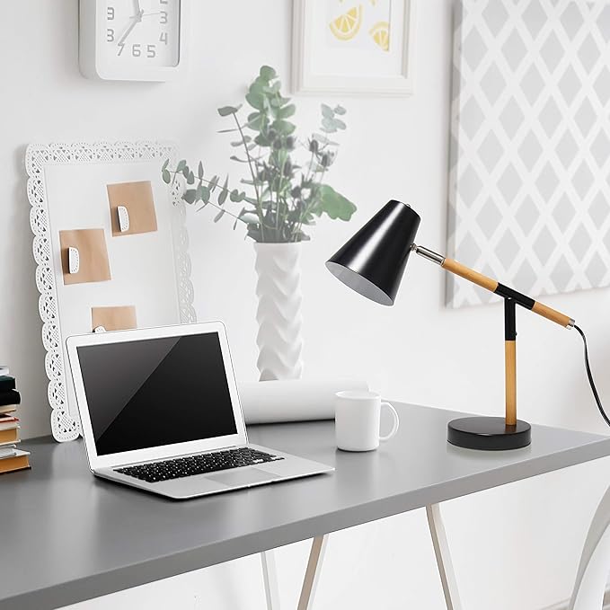 Simple Designs LD1059-BLK Wooden Pivot Desk Lamp, Matte Black