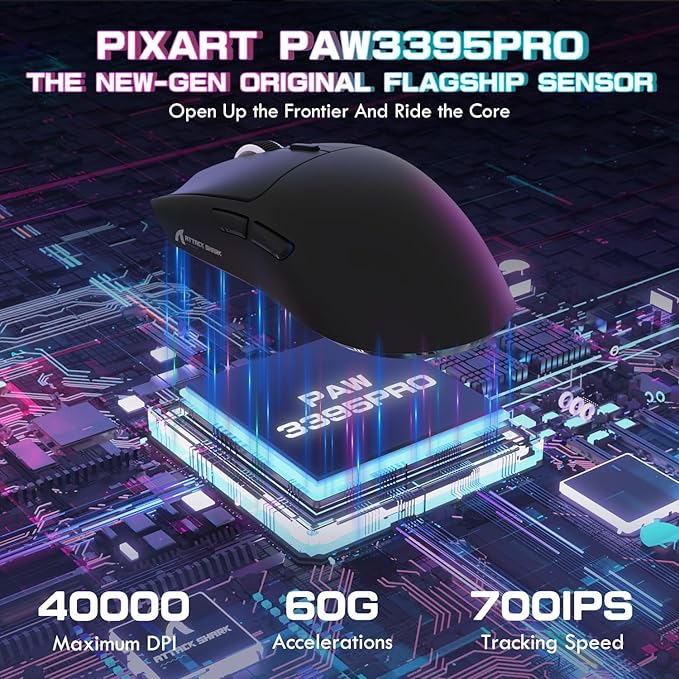 ATTACK SHARK X1 Ultralight Wireless Gaming Mouse with Magnetic RGB Charging Dock,PixArt PAW3395 Pro Sensor,40000DPI,BT/2.4Ghz/Wired,1K Polling,Optical Micro Switch,Web Driver for PC Mac Gamer(Black)