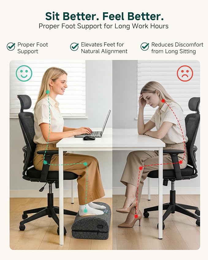 Heated Foot Rest for Under Desk at Work, Foot Stool with Vibration Massage, 3 Heat Levels, Ergonomic Memory Foam Feet Warmer Heater