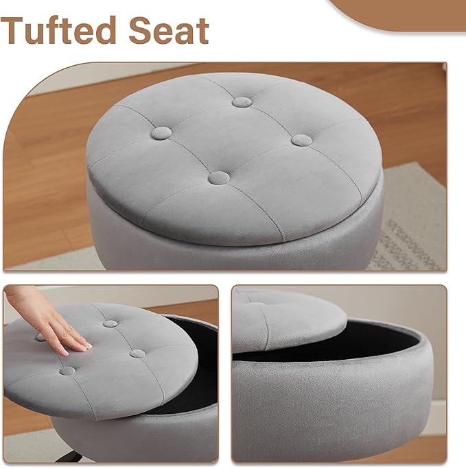 Gitrah Vanity Chair with Wheels Adjustable Vanity Stool with Storage Swivel Vanity Stool for Vanity Rolling Makeup Chair Grey