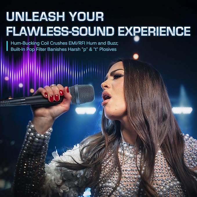 CAROL AC-900S XLR Wired Vocal Microphone – Dynamic Supercardioid Mic with Dual-Engine AHNC Noise Cancelling Tech for Singing, Karaoke, Stage & Studio, Includes Mic Clip, 14.8ft Cable & Switch - Black