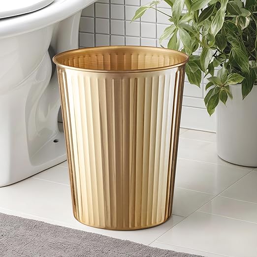 Monarch Abode Ridge Embossed Metal Desk Wastebasket – Brushed Gold