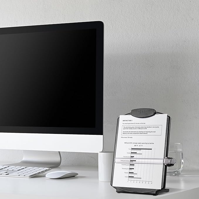 Staples Plastic Document Stand with Clip & Guide Bar, Black, Copy Holder for Desk, Adjustable Paper Holder, 2-Pack