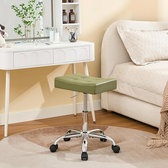 FIRAVOE Saddle Salon Stool (Adjustable Height 17-21 inch) (Quiet Wheels and Sturdy Base) Nail Tattoo Vanity Massage Stool (Green)