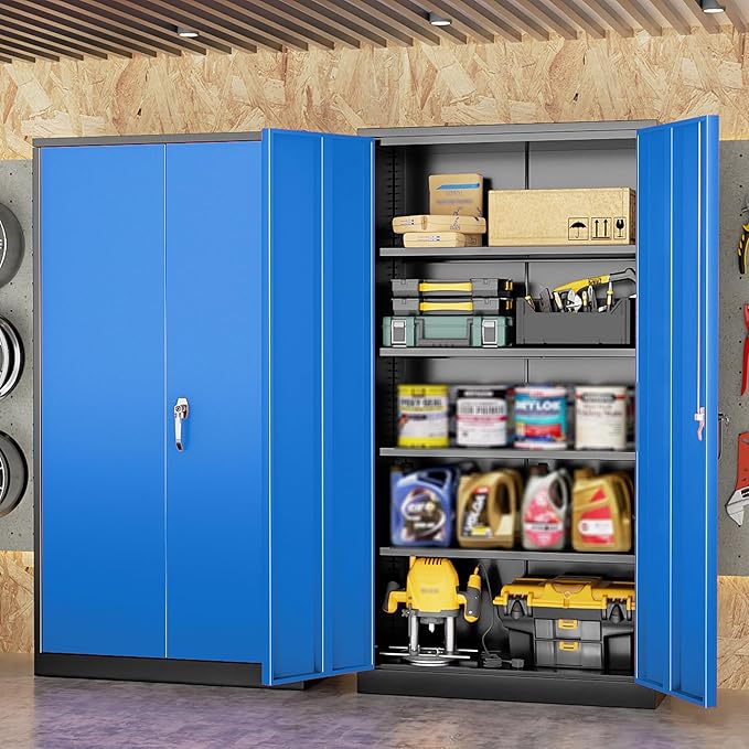 INTERGREAT Metal Storage Cabinet, 72” H Storage Cabinet with 2 Doors and 4 Adjustable Shelves for Office, Home, Garage (Assembly Required, Black Blue)