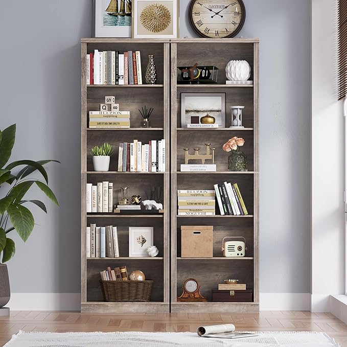 BORNOON 75" Tall Bookshelf, 6-Tier Floor Standing Bookcase with 2 Adjustable Shelves, 24" Wide Open Storage Shelf, Modern Display Organizer for Home Office, Living Room, Bedroom, Study