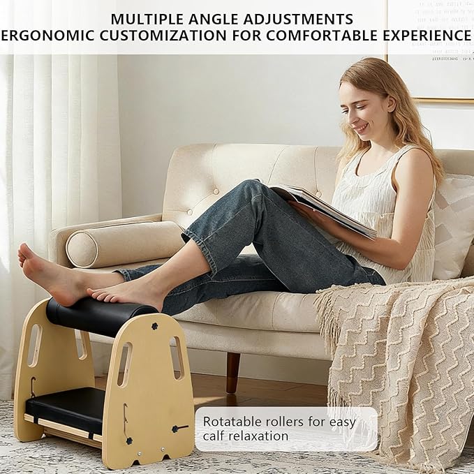 Double Layer Wooden Foot Stool for Under Desk, Foam Roller Top + Cushioned Bottom with Replaceable Massage Pad, Ergonomic Design, Suitable for Office, Home, Gaming, All Seasons Use (Green)