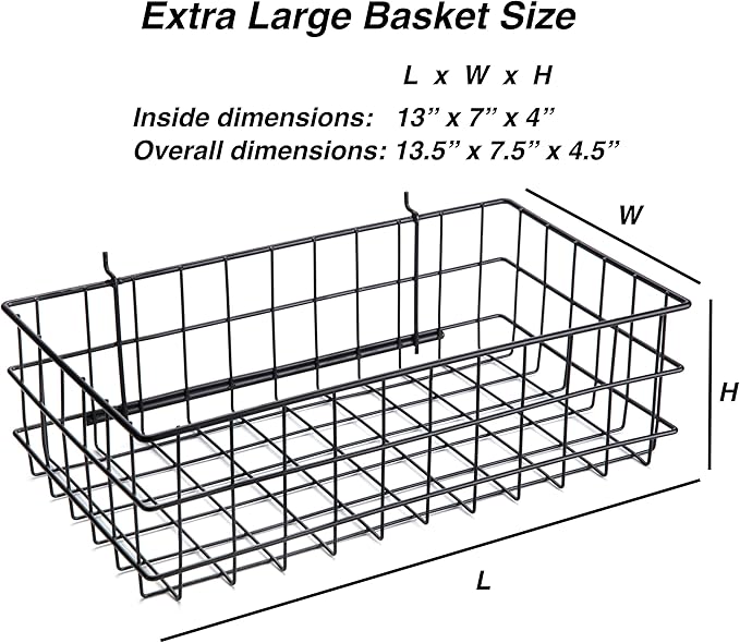 RightArrange Pegboard Basket Size XL, Black - Hooks to Any Peg Board - Square Style Wire Shelf Baskets - Organize Tools, Workbench, Accessories, Garage Storage - Wall Organizer Attachments