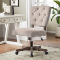 HUIMO Upholstered Swivel Desk Chair Chenille Tufted Fabric Home Office Chair with Wheels Adjustable Height Classic Task Chair with Wooden Legs Comfortable Armless Chair for Studio Study (Brown)