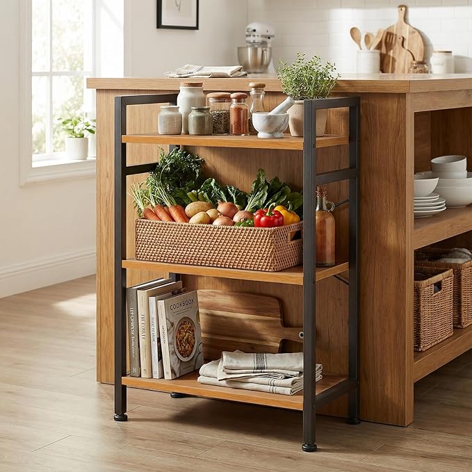 3 Tier Bookshelf, Free Standing Wooden Bookcase with Open Storage Shelves with Metal Frame, Sturdy Shelf Organization Display Rack for Living Room, Bedroom, Home Office, 27.6" Tall, Wood