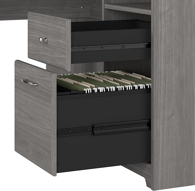 Bush Home Cabot L Shaped Desk with Hutch, Corner Desk with Storage for Home Office in Modern Gray, 60W L Shaped Computer Desk