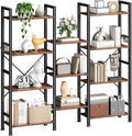 Furologee Triple 4 Tier Bookshelf, Bookcase with 11 Open Display Shelves, Wood and Metal Shelf Storage Organizer,Industrial Wide Shelving Unit for Living Room,Home Office,Rustic Brown