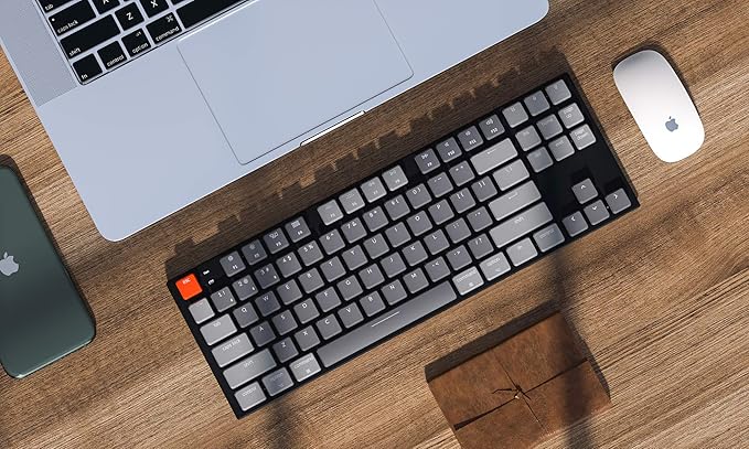 Keychron K10 87 Key Ultra-Slim Wireless Bluetooth/USB Wired TKL Tenkeyless Mechanical Gaming Keyboard, RGB LED Backlit Low Profile Blue Switches for Mac Windows