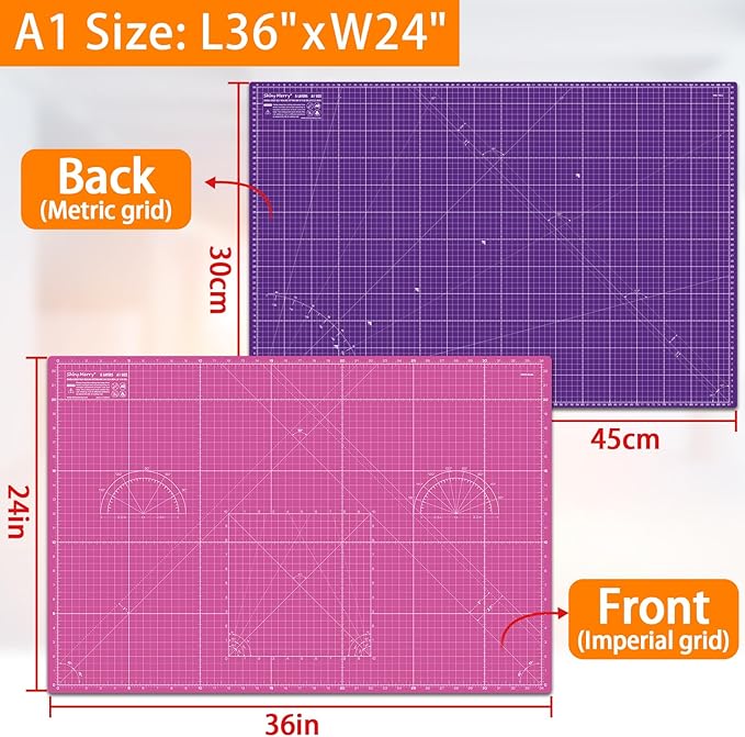 Self Healing Cutting Mat A1 24"x36" Double Sided 5-Ply Craft Mat for Sewing, Quilting, Fabric, Scrapbooking Pink/Purple