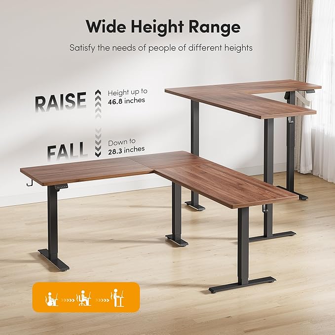 CubiCubi L Shaped Standing Desk 63 x 55 Inch Adjustable Height, Electric Corner Desk, Sit Stand Home Office Desk with Splice Board, Black Walnut