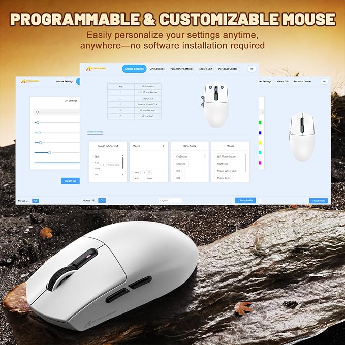MAMBASNAKE Attack Shark G3 Wireless Gaming Mouse with Tri Mode Wired/2.4Ghz/BT,59g Ultra-Lightweight,25000 DPI,1000 Polling,PixArt PAW3311 Sensor,500mAh Long Battery,Programmable for PC Gamer(White)