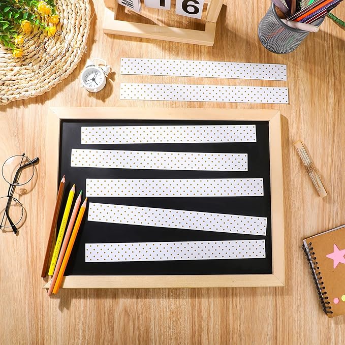 Ireer 24 Pieces Magnetic Strips Retro Magnetic Border for Classroom Whiteboard Bulletin Board Decorative Strips with Adhesive Borders for Bulletin Chalkboard(Gold Dot)