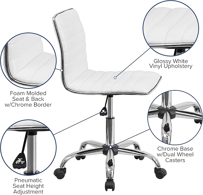 Flash Furniture Park 48" Wide Black Electric Height Adjustable Standing Desk with Designer Armless White Ribbed Swivel Task Office Chair