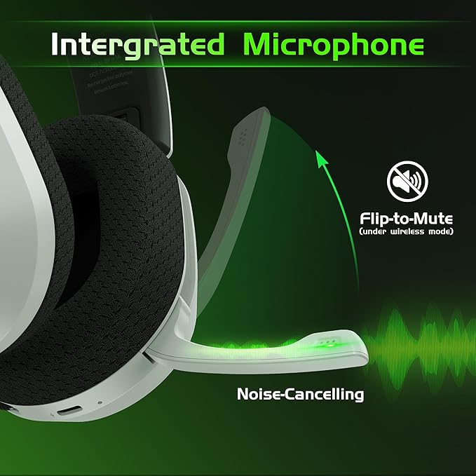 Gvyugke Wireless Gaming Headset for Xbox Series X/S, Xbox One, PS5, PC, Mac, Bluetooth 6.0 Gaming Headphones with Flip-to-Mute Noise-Canceling Mic, Foldable, 3D Surround Sound, 45H Battery - White