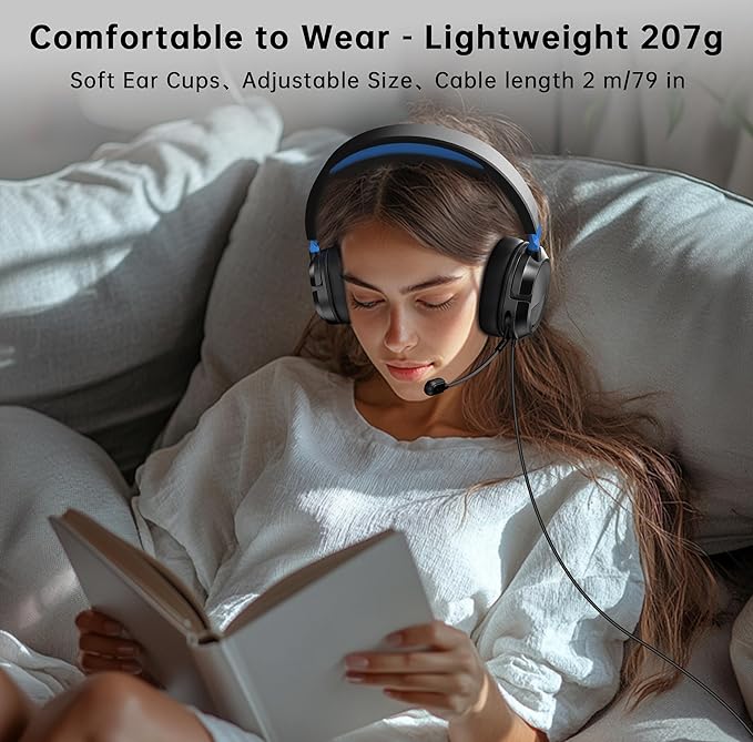 Gaming Headset for PS5、PS4、Xbox Series X、Xbox Series S/One、PC、PS5Pro 207g Headset with Clear Mic for Work 𝟐𝟎𝟐𝟔 𝐔𝐩𝐠𝐫𝐚𝐝𝐞 Wired Gaming Headphones with Mic、3.5mm Splitter、79in Cable.Gamer Gifts