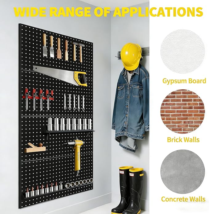 2 PCS Metal Pegboard Panels, 24"X24" Peg Board Wall Organizer with Flexible Layout for Garage Storage, Workshop, Kitchen and Craft Room Tool Organization