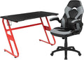 Flash Furniture Red Gaming Desk and Gray/Black Racing Chair Set with Cup Holder and Headphone Hook