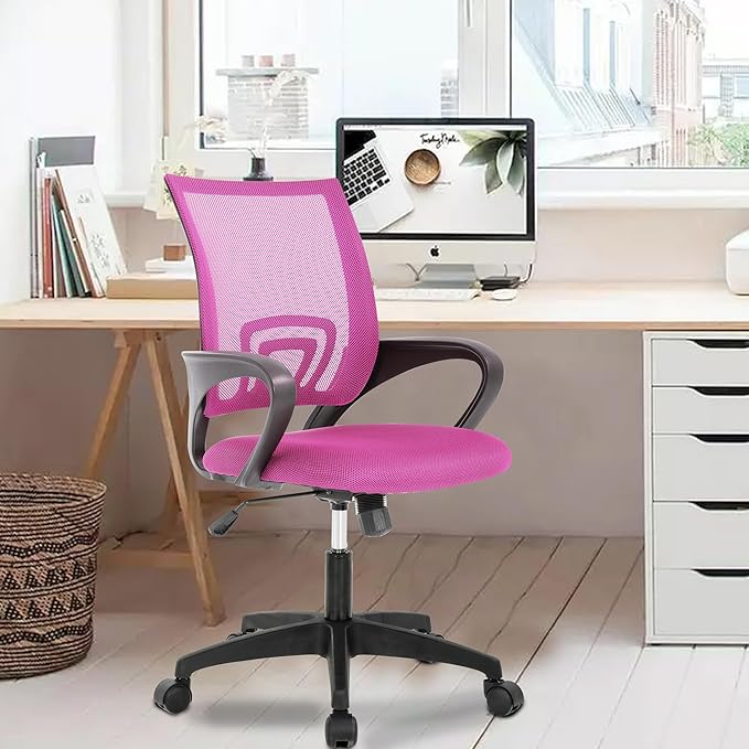 PayLessHere Home Office Chair - Adjustable Ergonomic with Lumbar Support, Armrest, High Density Mesh, 360 Degree Swivel (Pack of 2, Pink)